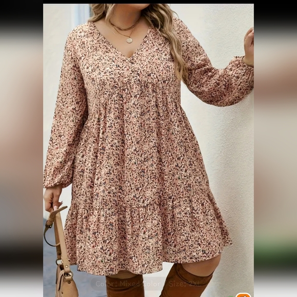 Women's Plus Size Floral Print Ruffled Rouched Dress - Picture 2 of 7